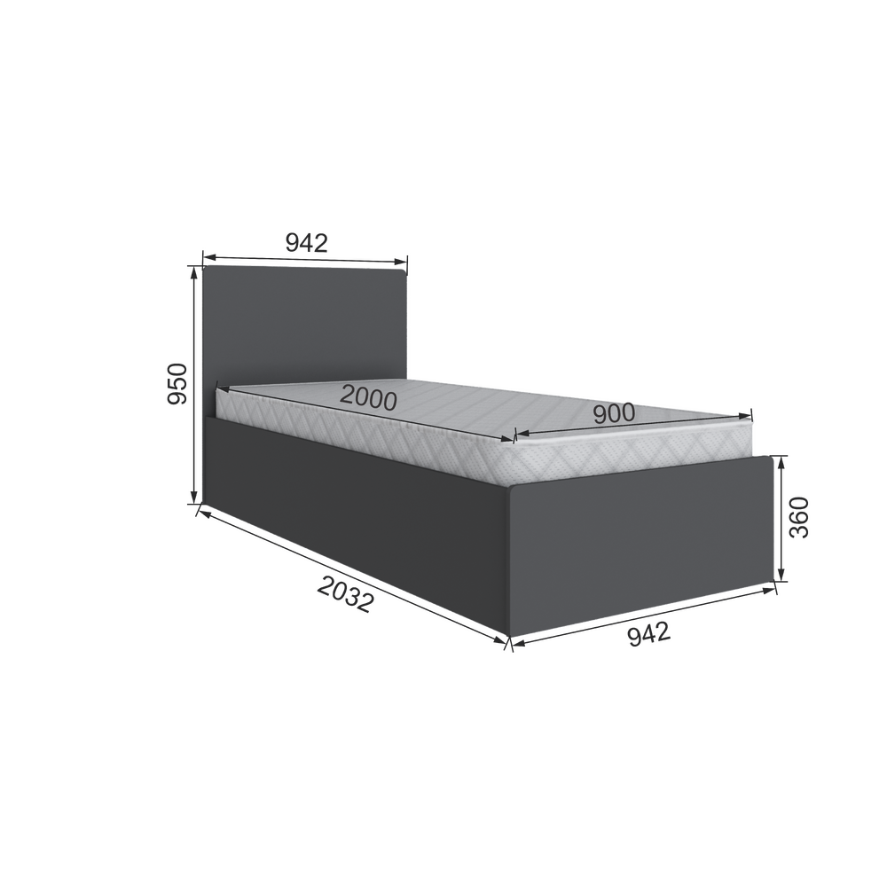 Мадрид Кровать 0.9 МД-1 с ортопедическим основанием графит
